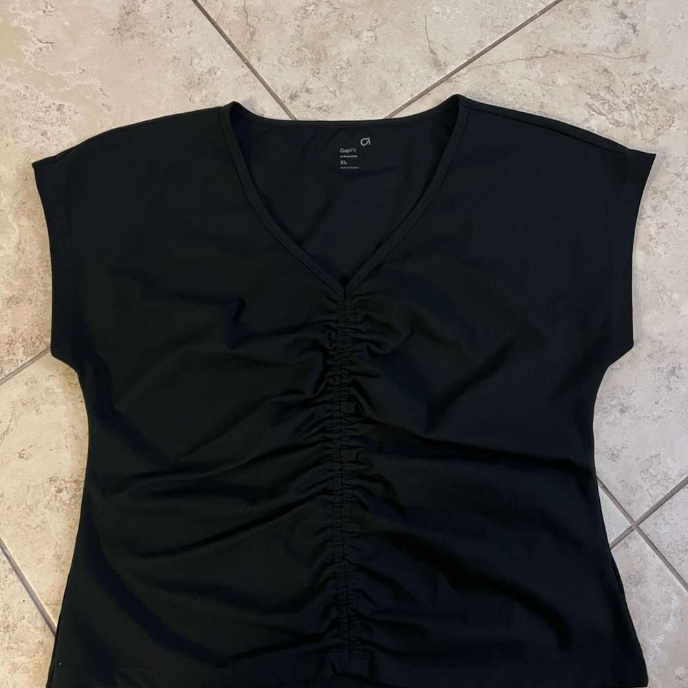 GAP Fit Black Ruched Short Sleeve Top Size XL